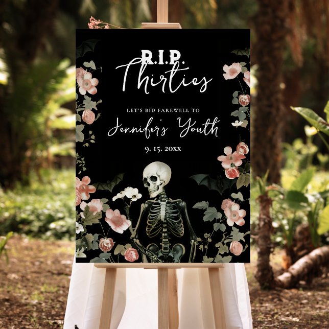 RIP Thirties Floral Skeleton 40th Birthday Party Foam Board (Creator Uploaded)