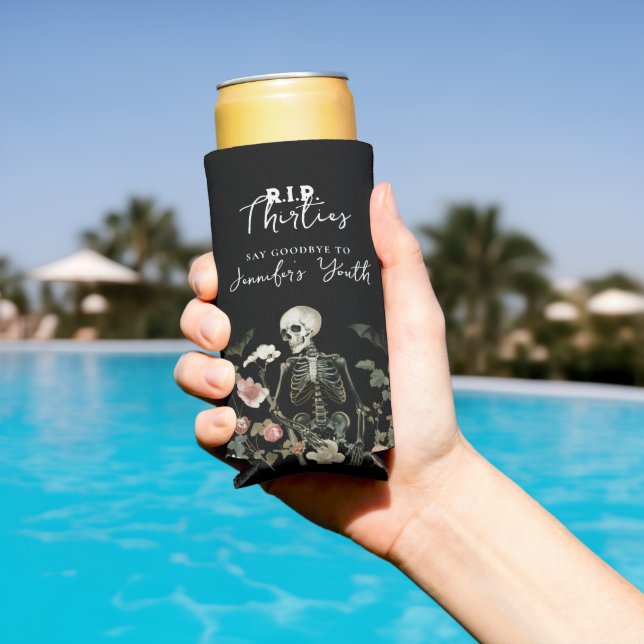 RIP Thirties Gothic Skeleton Floral Birthday  Seltzer Can Cooler (In Situ Pool)