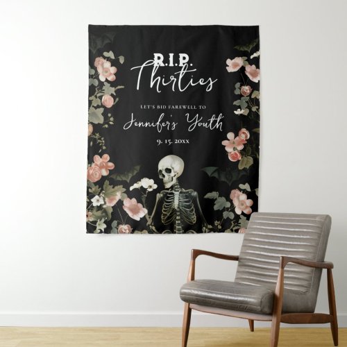 RIP Thirties Skeleton 40th Birthday Party Backdrop