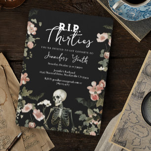 RIP Thirties Skeleton Floral 40th Birthday Party Invitation