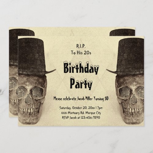 RIP To His 20s Skull Top Hat Sepia Vintage Invitation