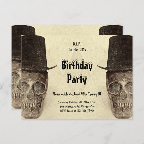 RIP To His 20s Skull Top Hat Sepia Vintage Invitation Postcard