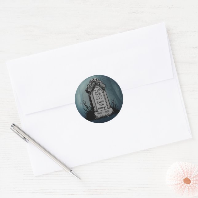 RIP to My 20s Birthday Party Classic Round Sticker (Envelope)