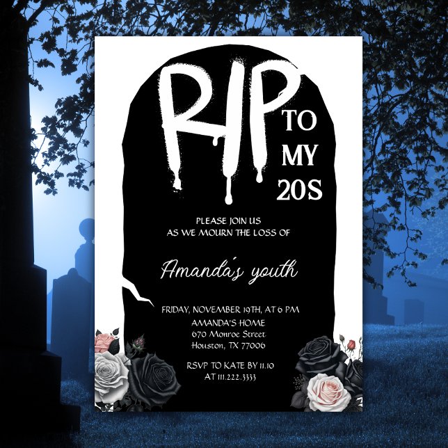 RIP To My 20s Tombstone Arch 30th Birthday Black Invitation (Creator Uploaded)