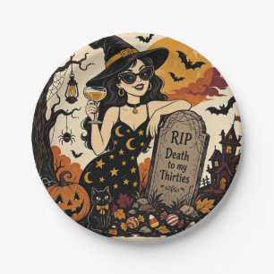 RIP to My Thirties Retro Halloween 40th Birthday Paper Plates