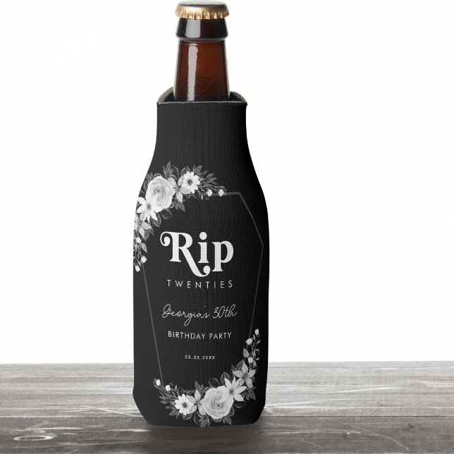 Rip To My Twenties Black 30th Birthday Party Bottle Cooler (Creator Uploaded)