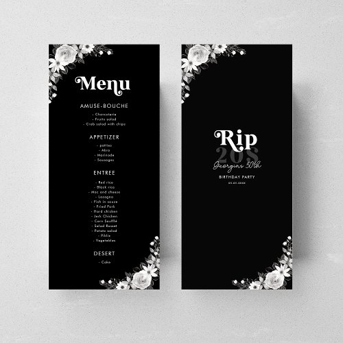 Rip To My Twenties Black 30th Birthday Party Menu