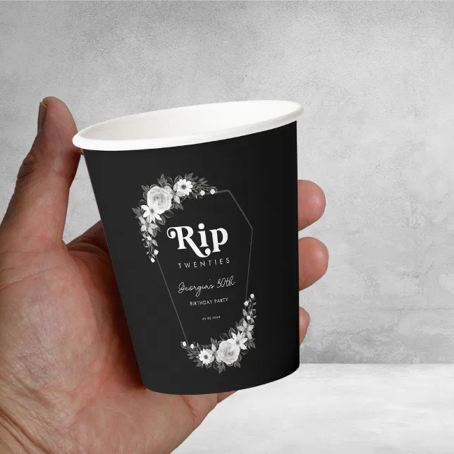Rip To My Twenties Black 30th Birthday Party Paper Cups | Zazzle
