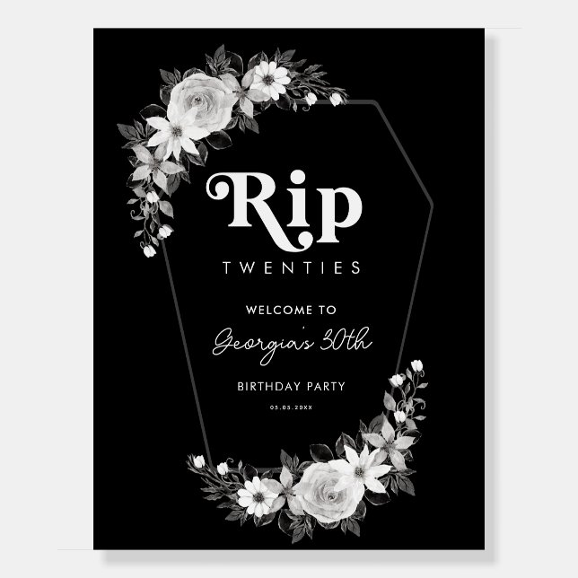 RIP Twenties Glitter Banner - 30th Birthday Decor, Funeral Themed Party Sign, 10 Feet Wide