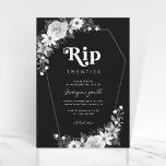 Rip To My Twenties Funny Black 30th Birthday Party Invitation<br><div class="desc">Celebrate your birthday with this stylish invitation,  featuring gothic black and white floral,  coffin shaped frame,  retro typography and custom details of your choice. Easily add your own details by clicking on the "personalize" option.</div>