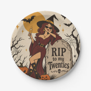 RIP to My Twenties Retro Halloween 30th Birthday Paper Plates