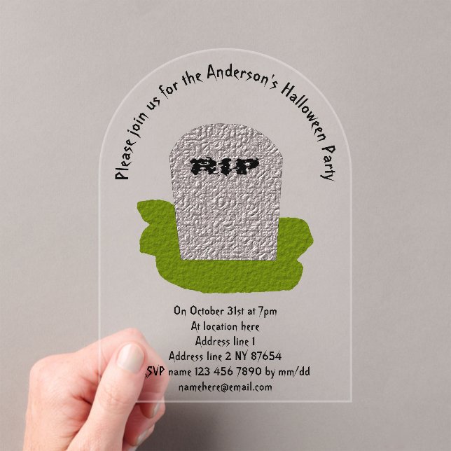 RIP Tombstone Custom Acrylic Invitations (Insitu (Handheld))