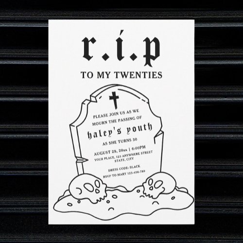 RIP Twenties 20s Funny Death Funeral 30th Birthday Invitation