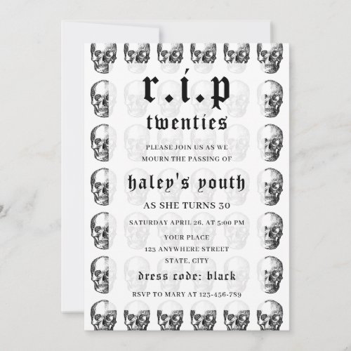 RIP Twenties 20s Funny Death Skull 30th Birthday Invitation