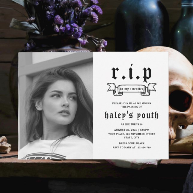 RIP Twenties 20s Funny Funeral 30th Birthday Photo Invitation (Creator Uploaded)