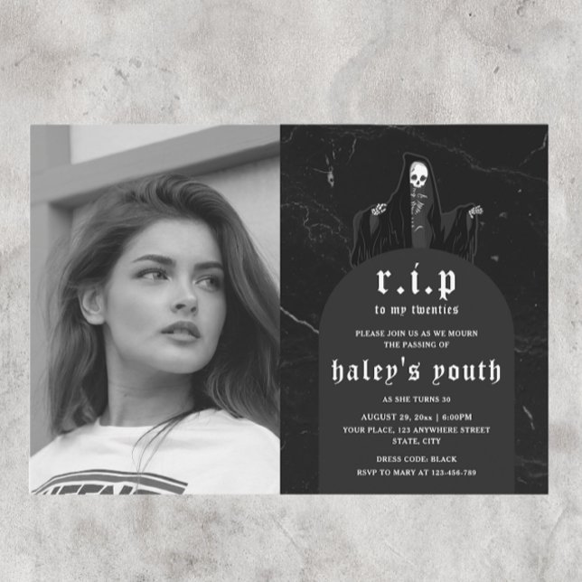 RIP Twenties 20s Funny Funeral 30th Birthday Photo Invitation (Creator Uploaded)