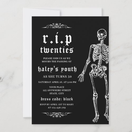 RIP Twenties 20s Funny Skeleton 30th Birthday Invitation