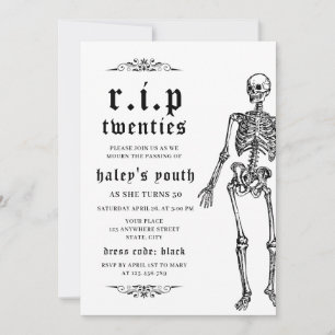 RIP Twenties 20s Funny Skeleton 30th Birthday Invitation