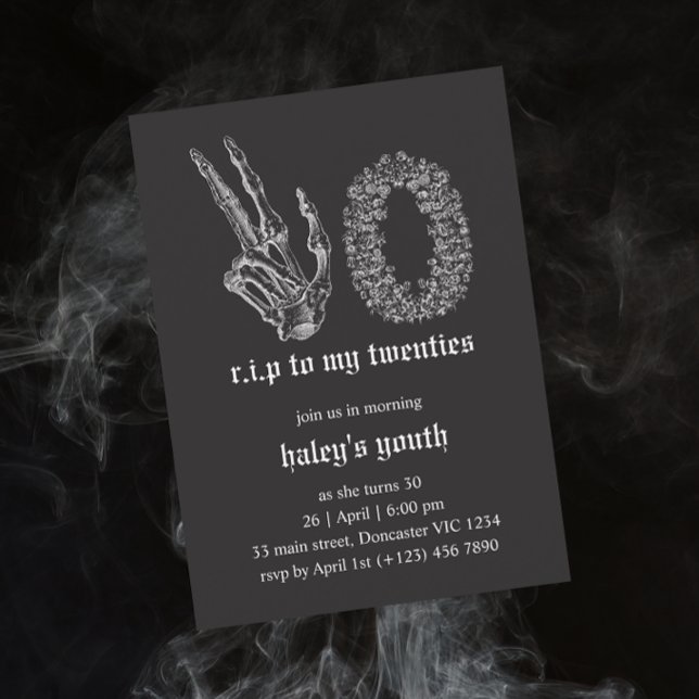 RIP Twenties 20s Skeleton Funeral 30th Birthday Invitation (Creator Uploaded)