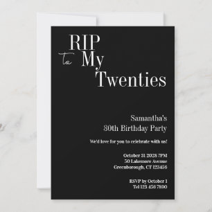 RIP Twenties 30th Birthday Party Black and White Invitation