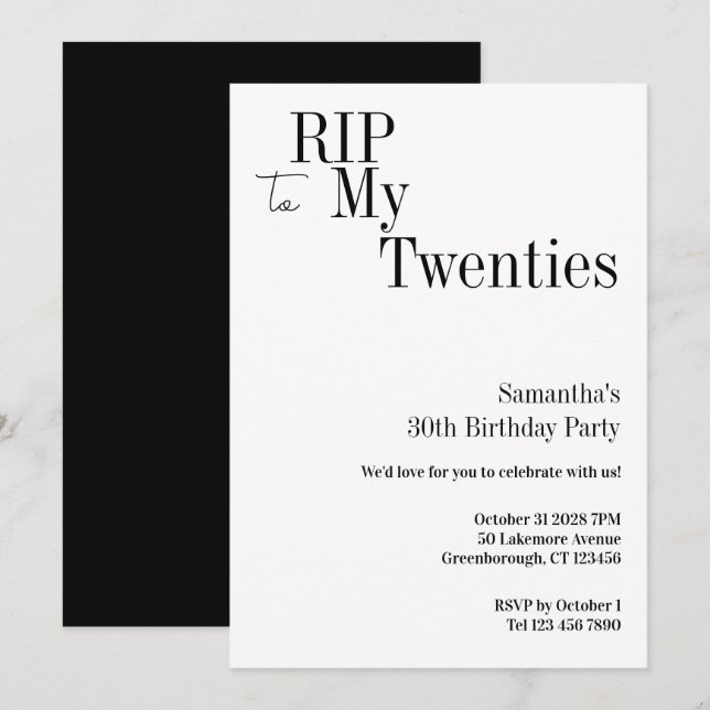 RIP Twenties 30th Birthday Party Minimal Invitation (Front/Back)