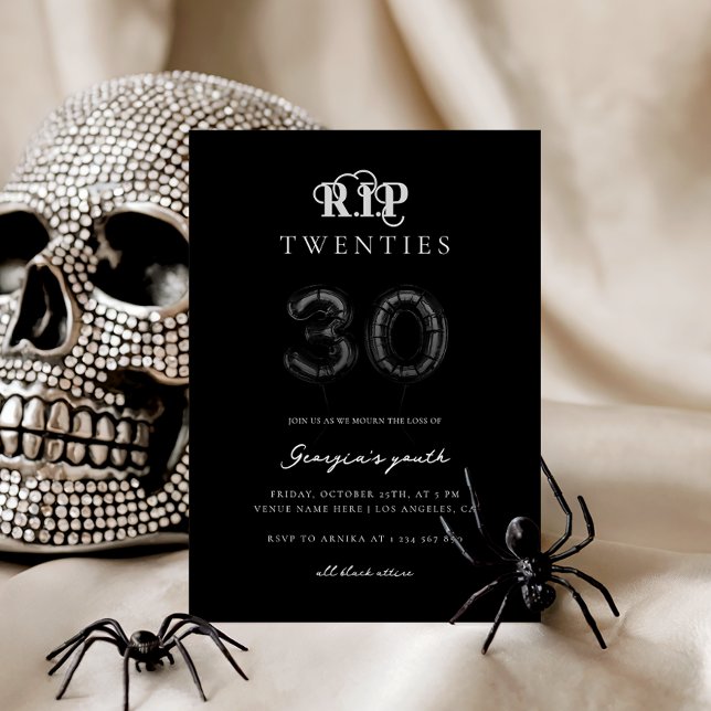 RIP Twenties Black 30th Birthday Party Invitation (Creator Uploaded)