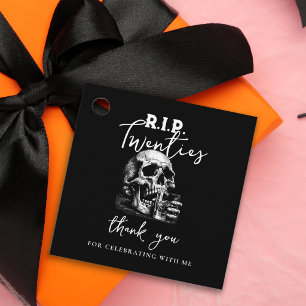 RIP Twenties Black Skull Thank You Birthday Favor Tags