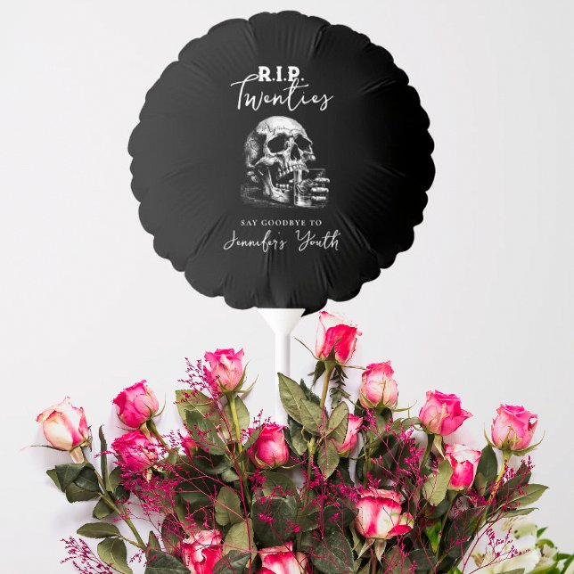 RIP Twenties Black Whiskey Skull Birthday Party Balloon (Creator Uploaded)