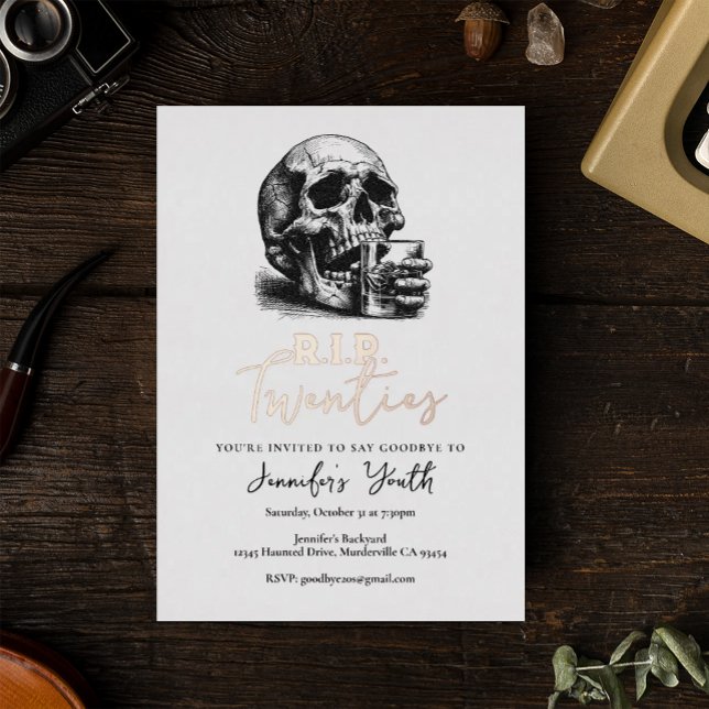 RIP Twenties Halloween Skull 30th Birthday Party Foil Invitation (Creator Uploaded)