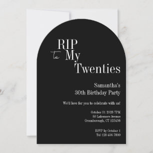 RIP Twenties Party 30th Birthday Black White Invitation
