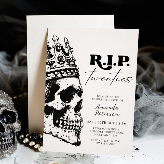 RIP Twenties Skull Halloween 30th Birthday Invitation (Creator Uploaded)