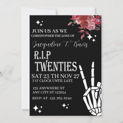 RIP Twenties Skull Rose Invitation Invitation