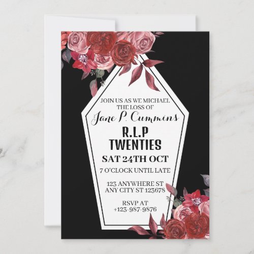 RIP Twenties Skull Rose Invitation Invitation