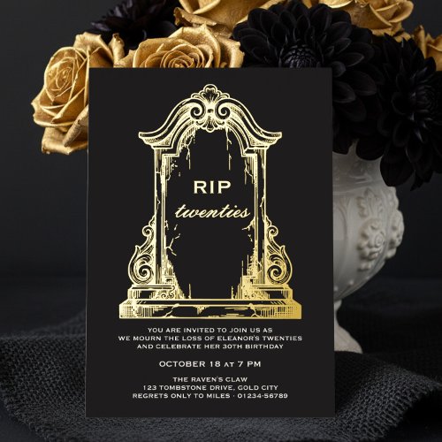 RIP Twenties Tombstone 30th Birthday Gold Foil Invitation