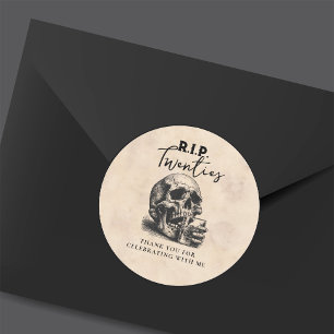 RIP Twenties Vintage Skull Birthday Thank You Classic Round Sticker