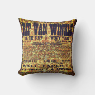 Rip van winkle vintage book black yellow gold throw pillow