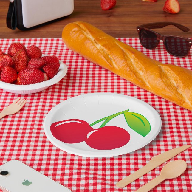 Ripe Bright Red Cherries Paper Plates (Creator Uploaded)