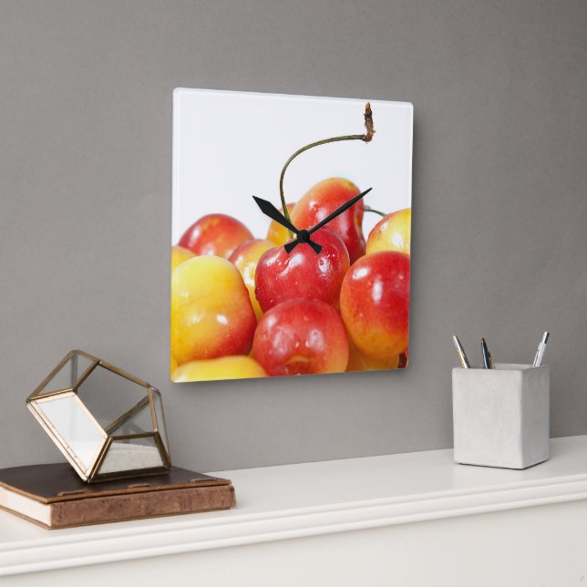 Ripe Cherries Square Wall Clock (Office)
