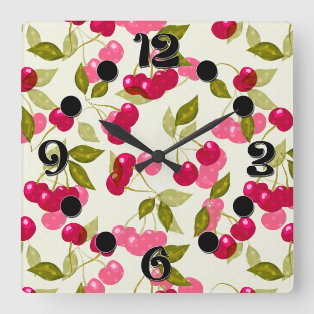 Ripe cherry square wall clock (Front)