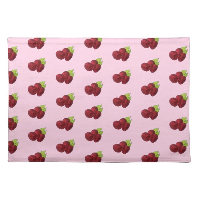 Ripe Fresh Summer Red Raspberries Fruit Berry Cloth Placemat (Front)