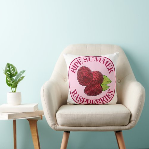 Ripe Fresh Summer Red Raspberries Fruit Berry Throw Pillow