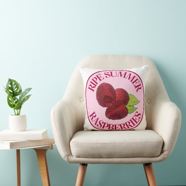 Ripe Fresh Summer Red Raspberries Fruit Berry Throw Pillow (Chair)