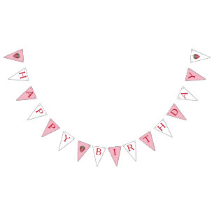 Ripe Juicy Strawberry Strawberries Happy Birthday Bunting Flags