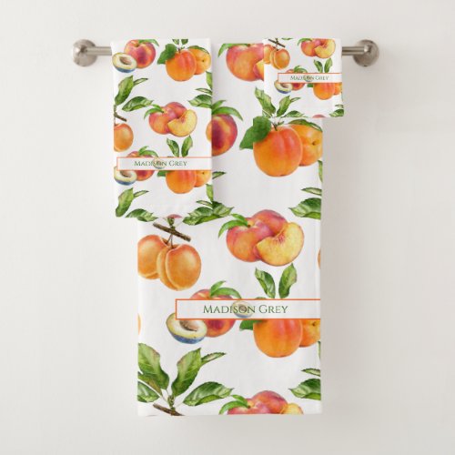 Ripe Peaches Apricots and Plums Fruit Pattern Bath Towel Set