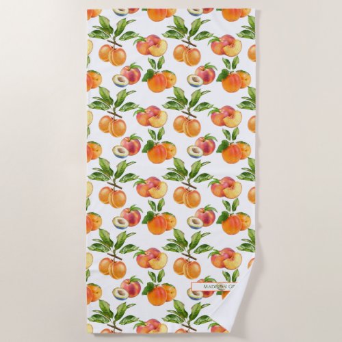 Ripe Peaches Apricots and Plums Fruit Pattern Beach Towel