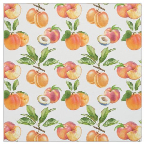 Ripe Peaches Apricots and Plums Fruit Pattern Fabric