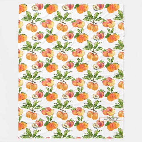 Ripe Peaches Apricots and Plums Fruit Pattern Fleece Blanket