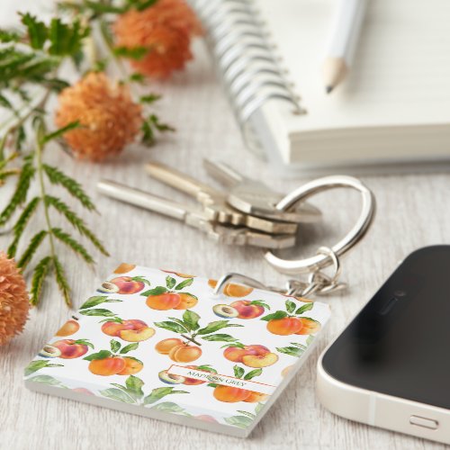 Ripe Peaches Apricots and Plums Fruit Pattern Keychain