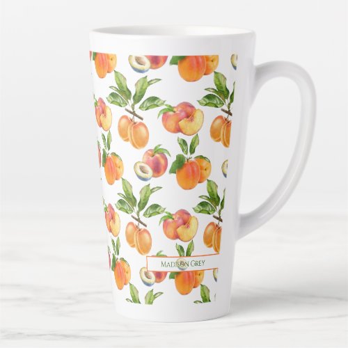 Ripe Peaches Apricots and Plums Fruit Pattern Latte Mug