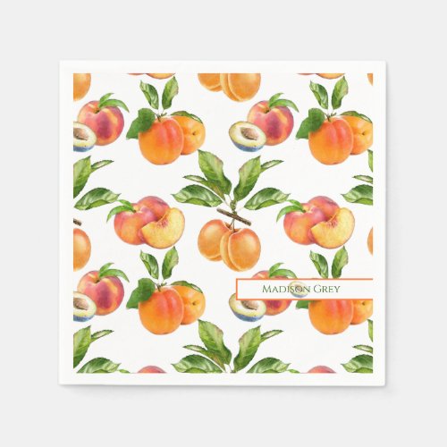 Ripe Peaches Apricots and Plums Fruit Pattern Napkins